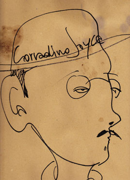 Corradino Joyce, caricatura di Corrado Premuda, disegno di Andrea Guerzoni