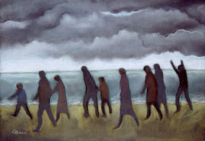 Livia Bussi: Fuga dalla spiaggia, Pastelli su carta, 2008