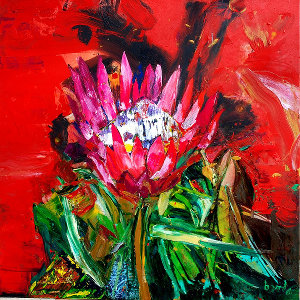 Gianni Borta - Il fiore del fuoco (protea o Regina del Sud Africa), 2012 - olio su tela - cm 100x100