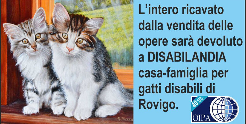 Locandina della mostra di pittura : Giuseppe razza - Animali grandi amici