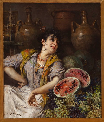 Umberto Veruda - Fruttivendola veneziana - olio su tela - cm 127 x 107