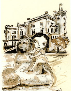 Copertina del libro Un pittore di nome Leonor, su Leonor Fini, di Corrado Premuda, illustrato da Andrea Guerzoni