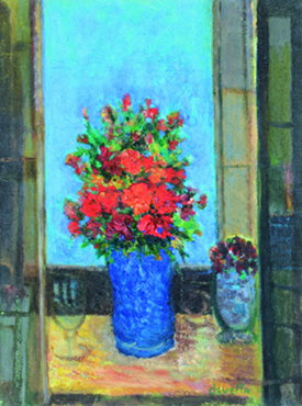 Edoardo Devetta: Vaso con fiori - olio su tela - cm 40x30